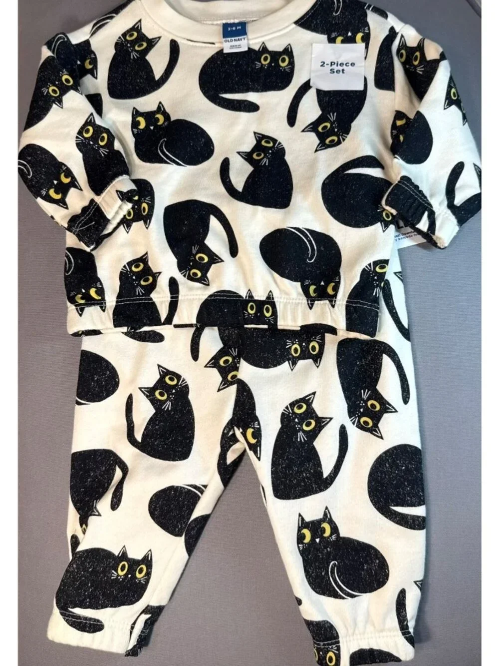 Old Navy 3m 6m NWT black cat 2pc set shirt shirt sweatsuit joggers Halloween